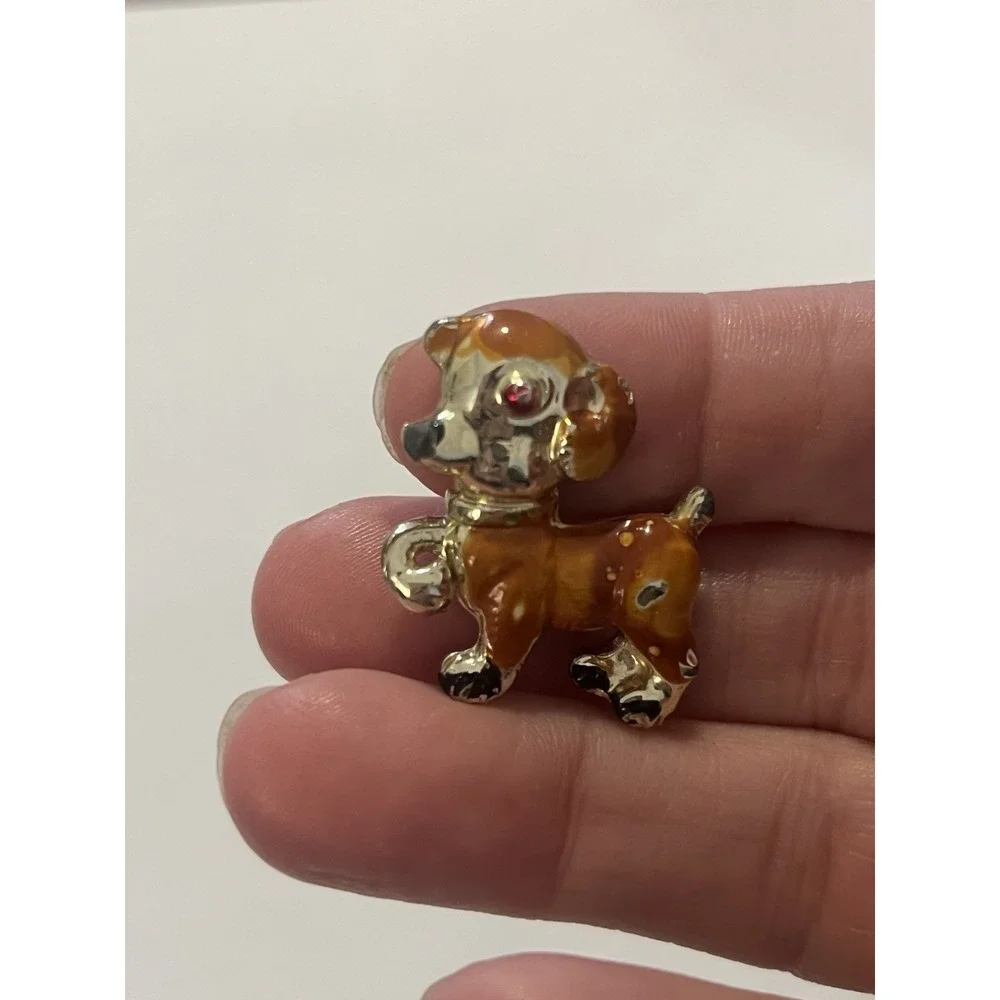 Vintage Mid Century Dog Puppy Brooch Pin Gold‎ Tone
